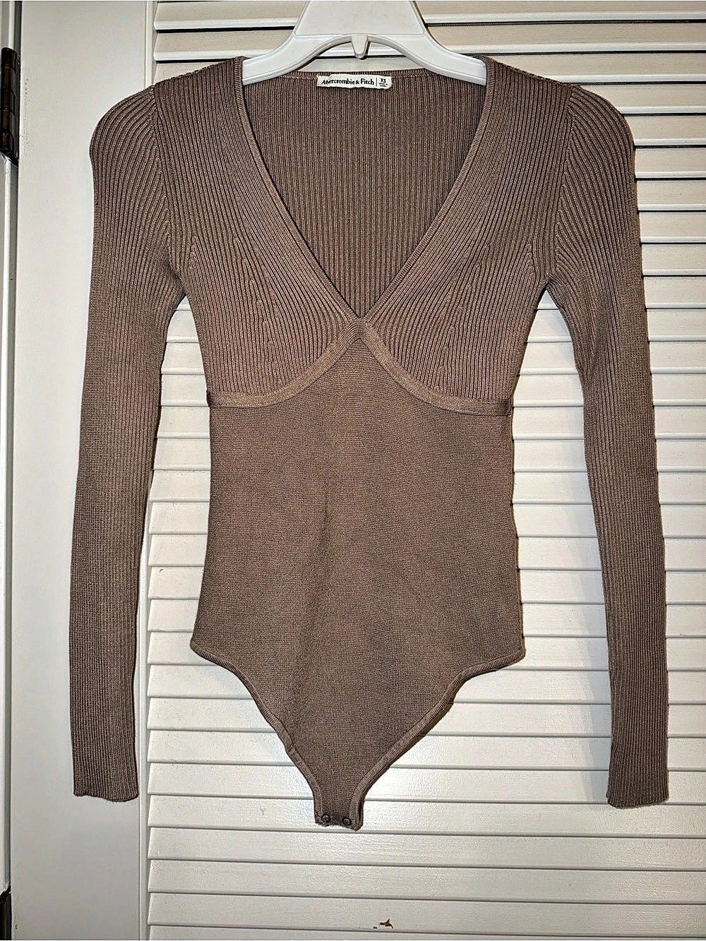 Abercrombie & Fitch Ribbed Corset Seam Long Sleeve Bodysuit Brown XS